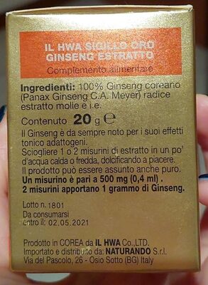 Il hwa ginseng estratto nutrition facts table