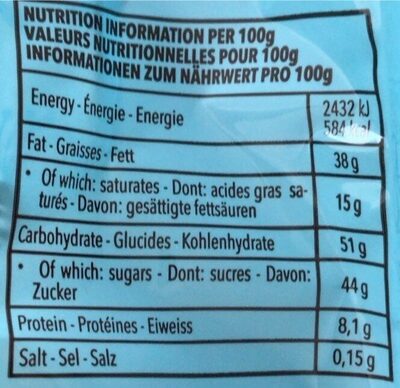 Hazelnut creations nutrition facts table