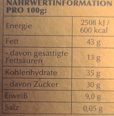 Nuxor Pralinen Dunkel nutrition facts table