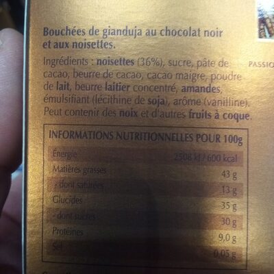 Nuxor chocolat ingredients label