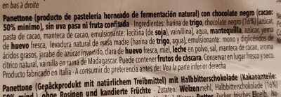Panettone ingredients label