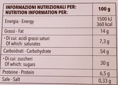Colomba senza canditi nutrition facts table
