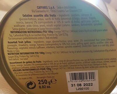 Gelatina di frutta nutrition facts table