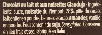 Gianduja 1865 (200g) chocolat au lait et noisettes Gianduja ingredients label