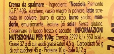 Crema Gianduia ingredients label