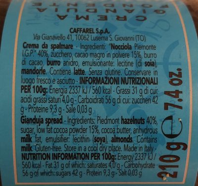 Crema spalmabile al cioccolando fondente ingredients label