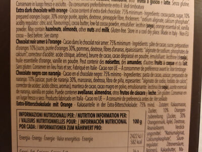 Dark 75% arancia ingredients label