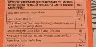 Classic nocciola caramellata nutrition facts table