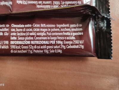 Dark chocolate 86% nutrition facts table