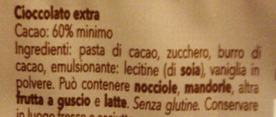 Cioccolato fondente ingredients label