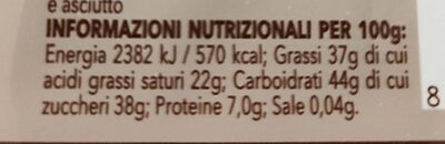 Cioccolato fondente nutrition facts table