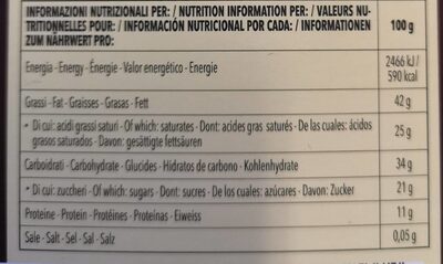 Dark 75% cacao zenzero nutrition facts table