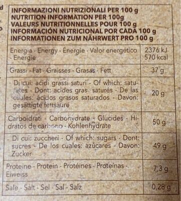 Cioccolato bianco nutrition facts table