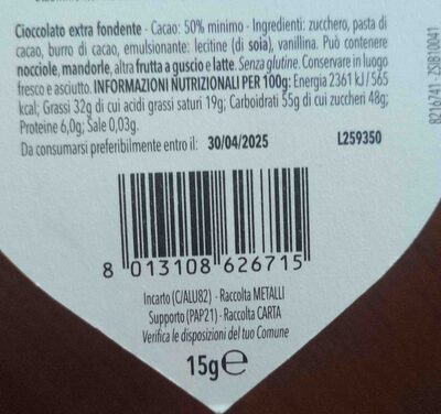 Caffarel nutrition facts table