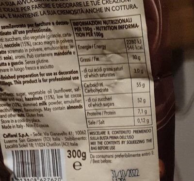 Cremosa nutrition facts table