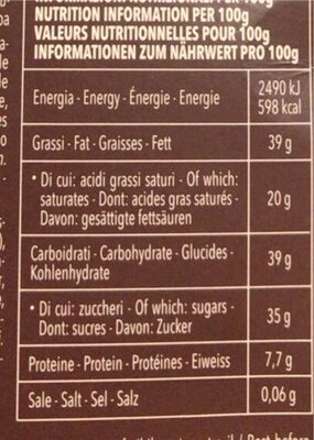 Dark nutrition facts table