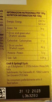 Cremino classico nutrition facts table