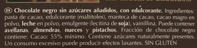 Chocolate negro 0% azúcares añadidos ingredients label