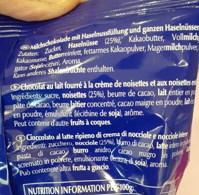 Lait noisettes ingredients label