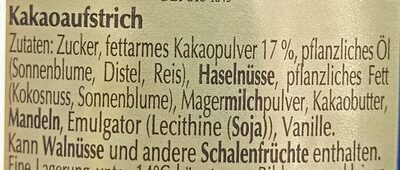 Crème noire ingredients label