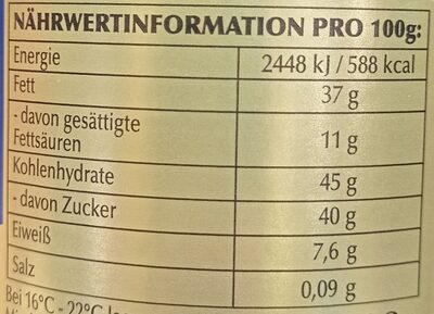 Crème noire nutrition facts table