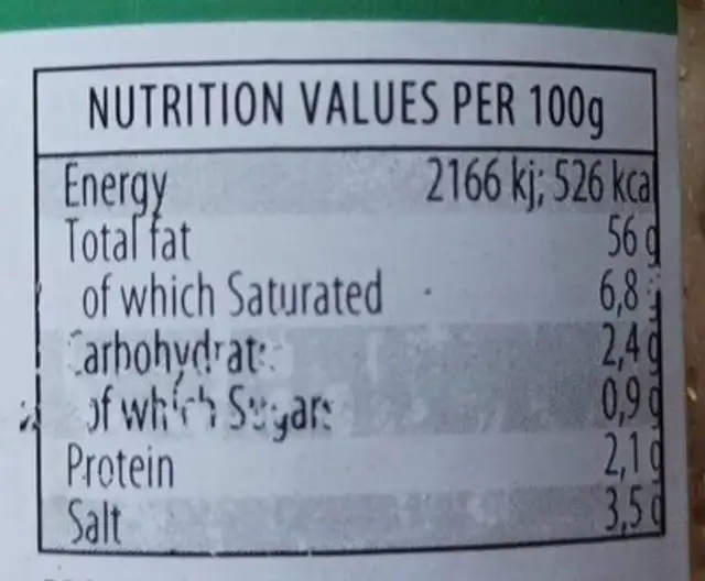 Mediterranea Chermoula nutrition facts table