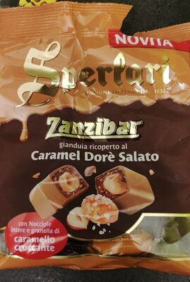Zanzibar gianduia ricoperto caramel dorè salato front packaging