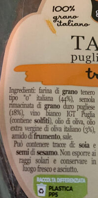 Tarallini ingredients label