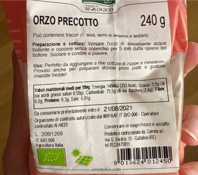 Orzo nutrition facts table