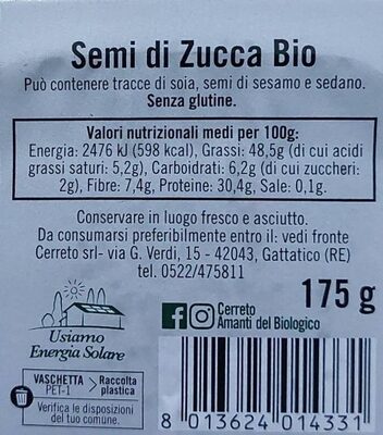 Semi di Zucca nutrition facts table