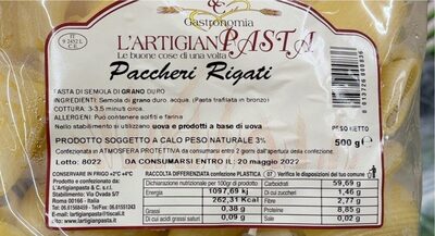 Paccheri rigati nutrition facts table