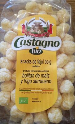 Bolitas de maíz y trigo sarraceno front packaging