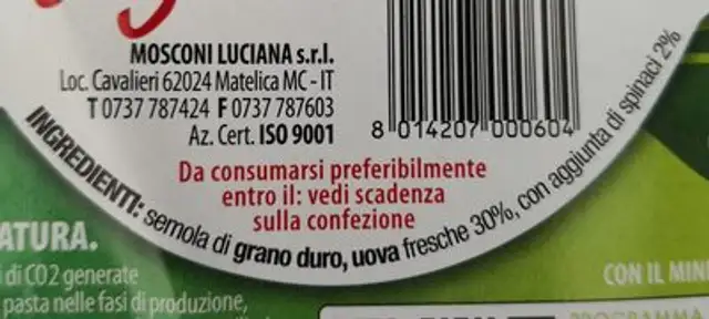 Paglia e fieno ingredients label