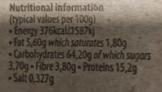Fettuccine all'uovo nutrition facts table
