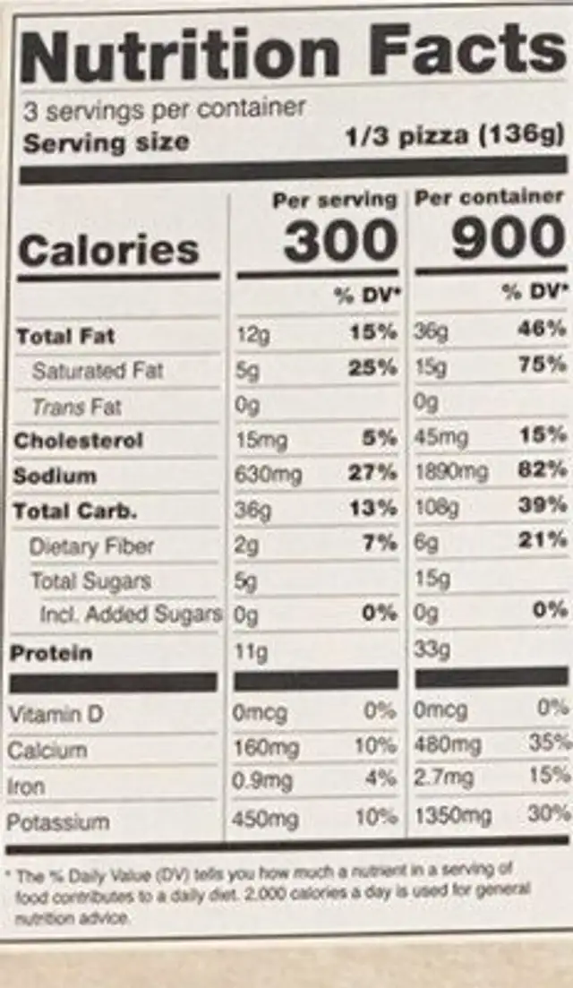 Organic Roasted Vegetable Pizza nutrition facts table