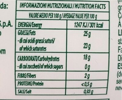 Mozzarella vegana nutrition facts table