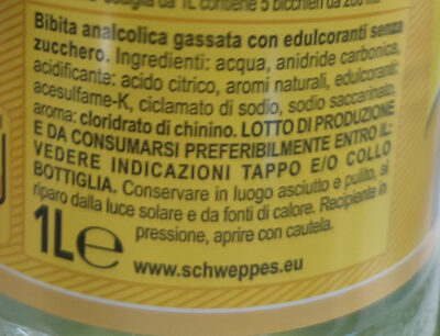 Tonica zero pet ingredients label