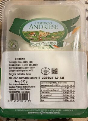 Treccine di mozzarella front packaging
