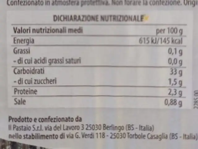 Gnocchi nutrition facts table