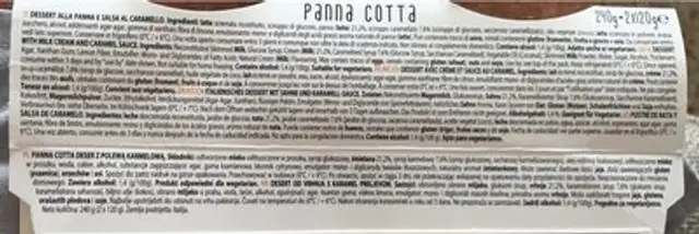 Panna Cotta al caramello ingredients label