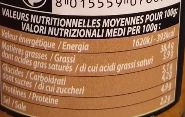 Pesto noix et ricotta nutrition facts table