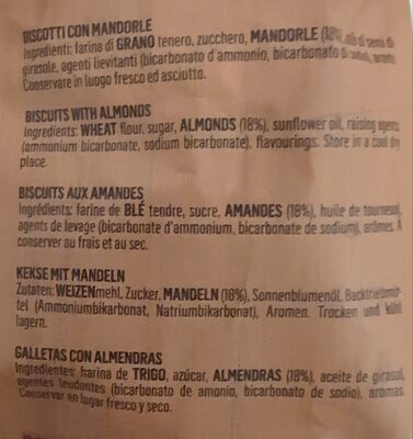 Laurieri Cantucci with Almonds 8015565037080 Kekse mit Mandeln ingredients label