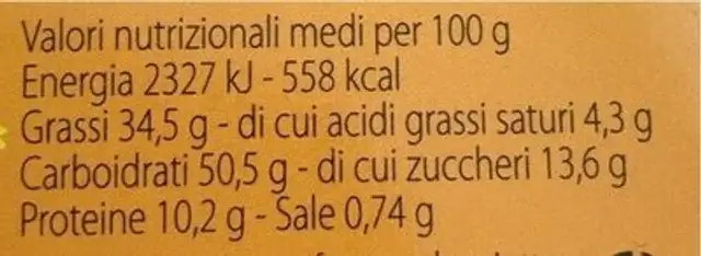Galani dei Dogi nutrition facts table