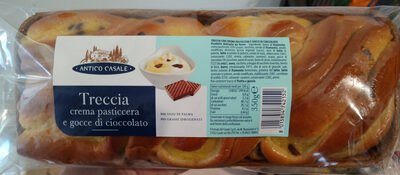 Treccia,crema pasticcera e gocce di cioccolato