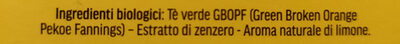 Tè verde al limone & zenzero ingredients label