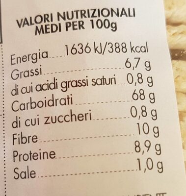 Gallette di avena nutrition facts table