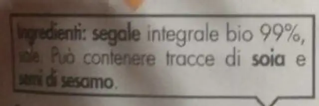 Gallette di segale ingredients label