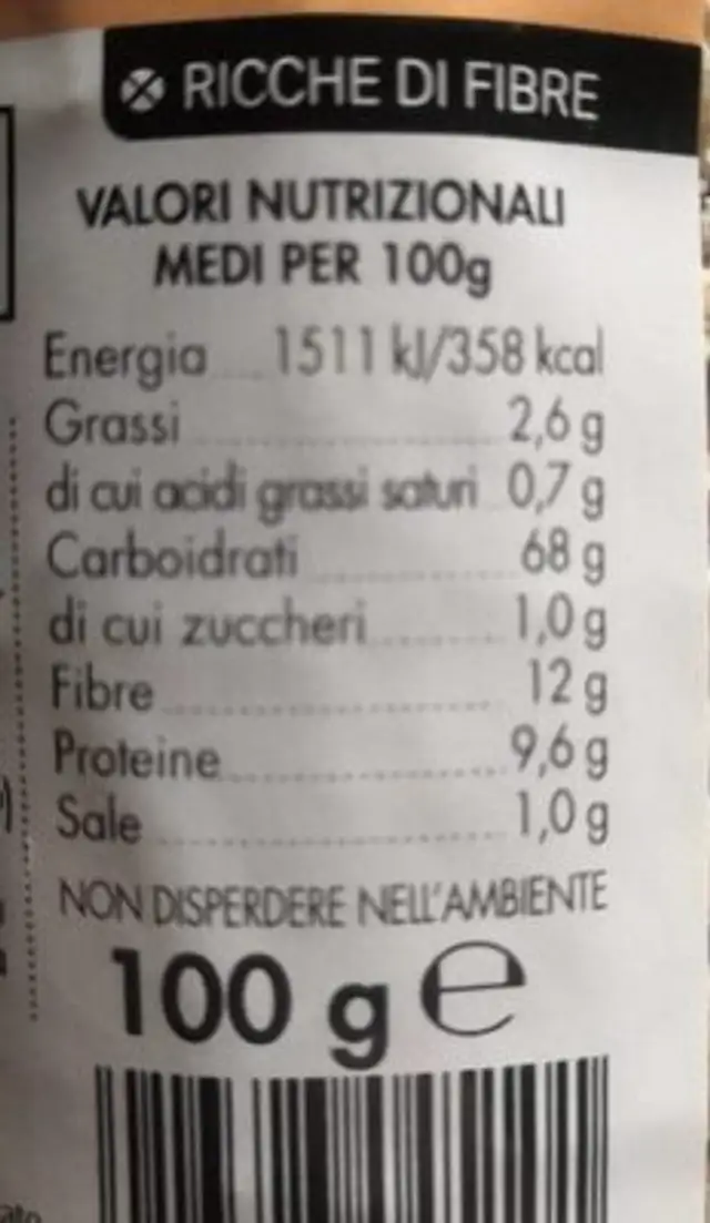 Gallette di segale nutrition facts table