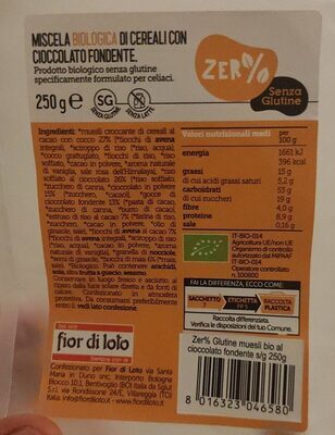 Miscela biologica di cereali con cioccolato fondente