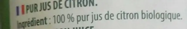 Pur jus de citron ingredients label